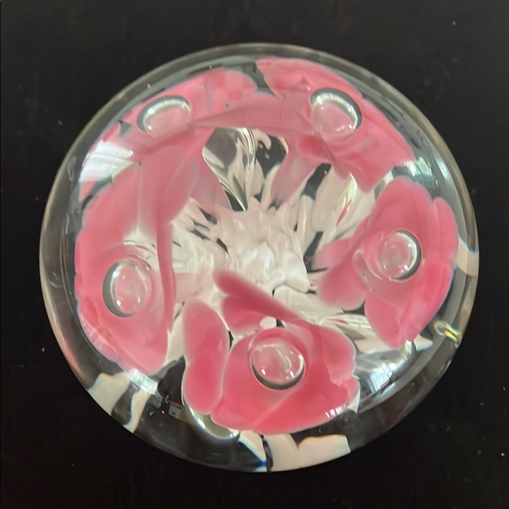 Elegant Pink and White Glass Paperweight